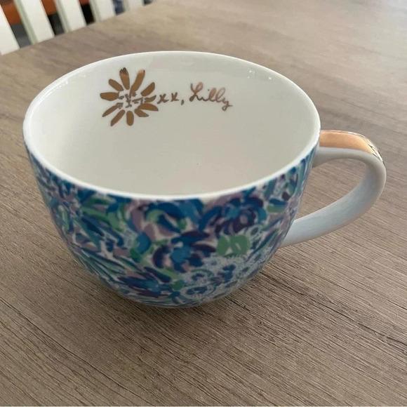 Lilly Pulitzer Coffee Ceramic Mug Lion Around Blue /Green Floral Gold Trim 12 oz - Picture 4 of 8
